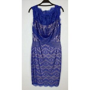 Tadashi Shoji Womens Blue Chantilly Lace Boatneck Sheath Dress, Sz‎ 8 NEW